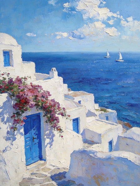 On Canvas Small Paintings, Mediterranean Bliss by the Aegean, Seashore Painting, Beach Oil Paintings, Landscape Canvas Paintings, Original Landscape Paintings, Hand Painted Canvas Art-artworkcanvas