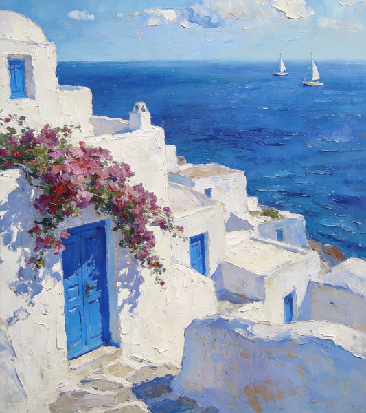 On Canvas Small Paintings, Mediterranean Bliss by the Aegean, Seashore Painting, Beach Oil Paintings, Landscape Canvas Paintings, Original Landscape Paintings, Hand Painted Canvas Art-artworkcanvas