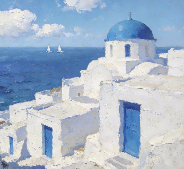 Palette Knife Oil Paintings, Aegean's Azure Allure, Seashore Beach Paintings, Landscape Canvas Paintings, Small Landscape Paintings on Canvas, Hand Painted Canvas Art, Original Oil Paintings-artworkcanvas