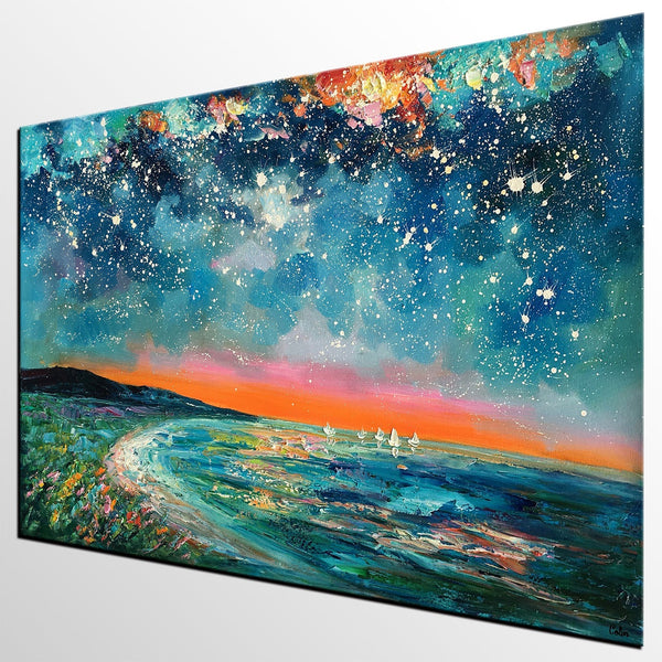 Canvas Wall Art, Starry Night Sky Painting, Landscape Art, Original Painting, Custom Art Painting