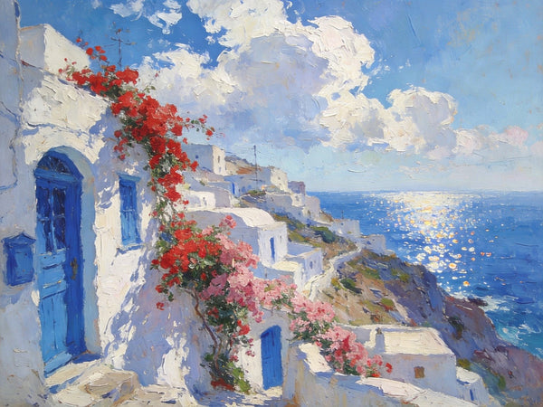 Small Original Oil Paintings, Coastal Charm of the Aegean, Hand Painted Canvas Art, Landscape Wall Art Paintings, Landscape Paintings for Living Room-artworkcanvas