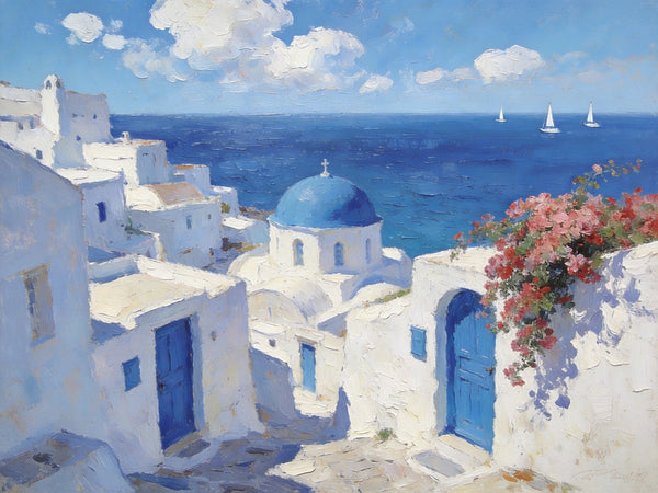 Dreamy Aegean Vistas, Hand Painted Canvas Art, Landscape Paintings for Living Room, Small Canvas Paintings, Landscape Wall Art Paintings, Original Oil Paintings-artworkcanvas