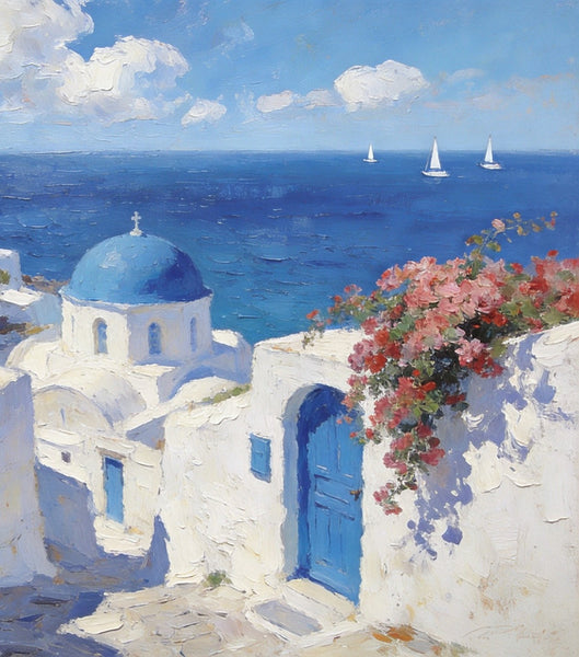 Dreamy Aegean Vistas, Hand Painted Canvas Art, Landscape Paintings for Living Room, Small Canvas Paintings, Landscape Wall Art Paintings, Original Oil Paintings-artworkcanvas