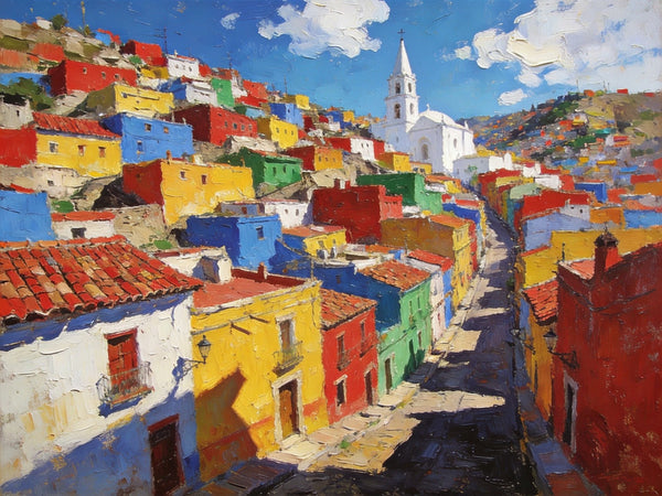 Canvas Wall Art Paintings, Guanajuato's Chromatic Charm, Hand Painted Canvas Art, Small Oil Paintings, Landscape Canvas Paintings, Original Canvas Paintings-artworkcanvas