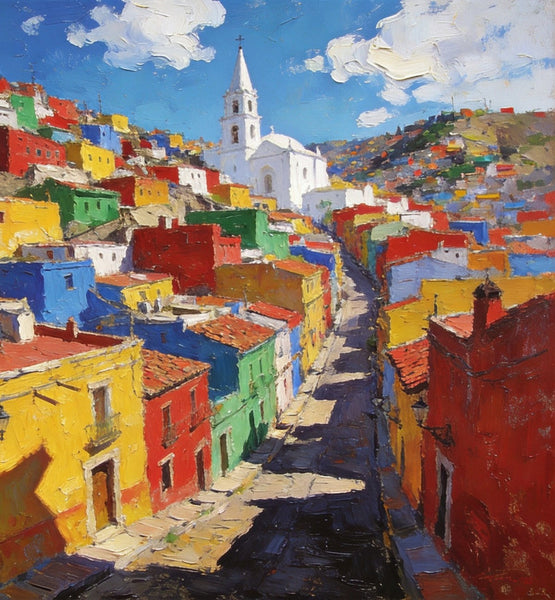 Canvas Wall Art Paintings, Guanajuato's Chromatic Charm, Hand Painted Canvas Art, Small Oil Paintings, Landscape Canvas Paintings, Original Canvas Paintings-artworkcanvas