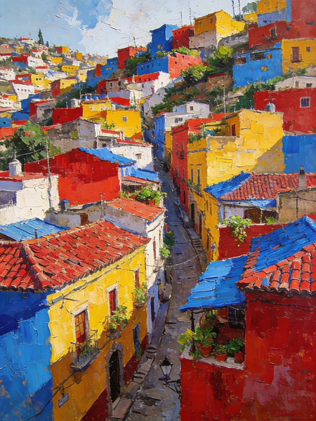 Original Wall Art Paintings, Guanajuato's Vibrant Hilltop Village, Hand Painted Canvas Wall Art, Heavy Texture Artwork, Small Oil Paintings-artworkcanvas
