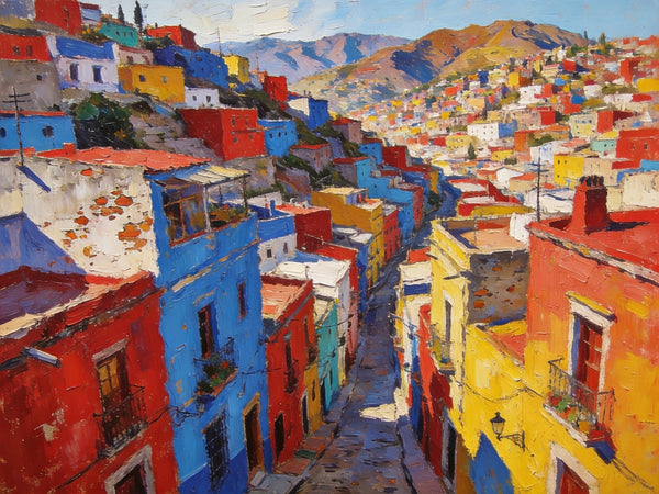 The Painted Guanajuato Town on the Hill, Canvas Wall Art Paintings,Landscape Canvas Paintings, Hand Painted Canvas Art, Original Oil Paintings, Buy Small Canvas Paintings-artworkcanvas