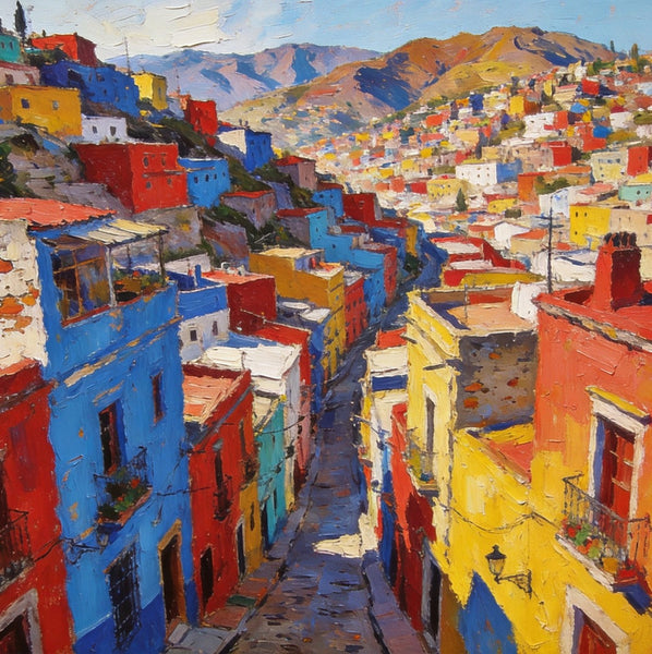 The Painted Guanajuato Town on the Hill, Canvas Wall Art Paintings,Landscape Canvas Paintings, Hand Painted Canvas Art, Original Oil Paintings, Buy Small Canvas Paintings-artworkcanvas