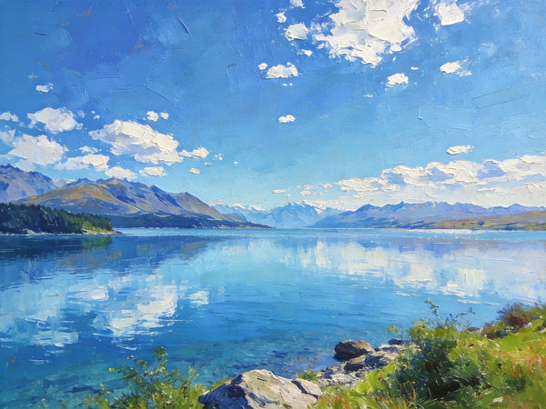 Picturesque Lake and Mountain View, Hand Painted Canvas Art, Original Landscape Paintings, Small Oil Paintings, Canvas Paintings for Living Room, Buy Paintings Online-artworkcanvas