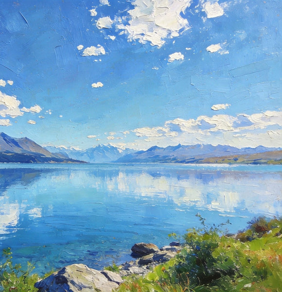 Picturesque Lake and Mountain View, Hand Painted Canvas Art, Original Landscape Paintings, Small Oil Paintings, Canvas Paintings for Living Room, Buy Paintings Online-artworkcanvas