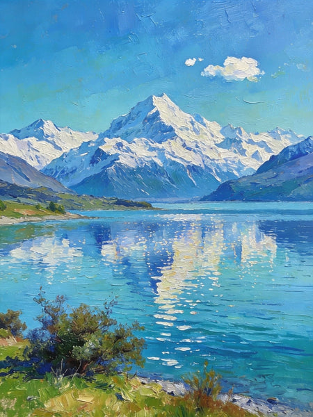 Landscape Paintings for Living Room, New Zealand's Lake Paradise, Small Oil Paintings, Original Landscape Art, Hand Painted Canvas Art, Heavy Texture Wall Art Paintings-artworkcanvas