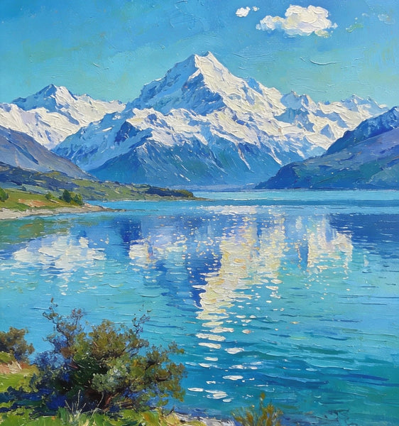 Landscape Paintings for Living Room, New Zealand's Lake Paradise, Small Oil Paintings, Original Landscape Art, Hand Painted Canvas Art, Heavy Texture Wall Art Paintings-artworkcanvas