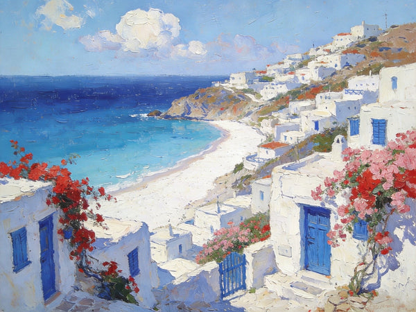 Landscape Paintings for Bedroom, Aegean's Coastal Symphony, Hand Painted Canvas Art, Small Canvas Paintings, Buy Paintings Online, Original Oil Paintings-artworkcanvas