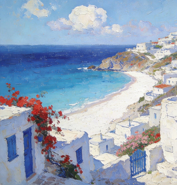 Landscape Paintings for Bedroom, Aegean's Coastal Symphony, Hand Painted Canvas Art, Small Canvas Paintings, Buy Paintings Online, Original Oil Paintings-artworkcanvas