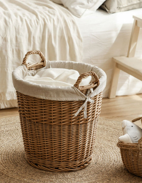 Large Food Storage Basket with Handle, Natural Hand-woven Wicker Storage Basket for Clothes, Willow Weaving Baskets for Clothes, Extra Large Kitchen Storage Baskets-artworkcanvas