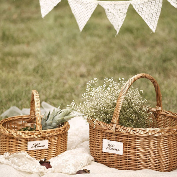 Hand-woven Wicker Storage Basket, Large Picnic Food Basket with Handle, Willow Weaving Baskets for Vegetable, Natural Fruit Basket, Kitchen Storage Baskets-artworkcanvas