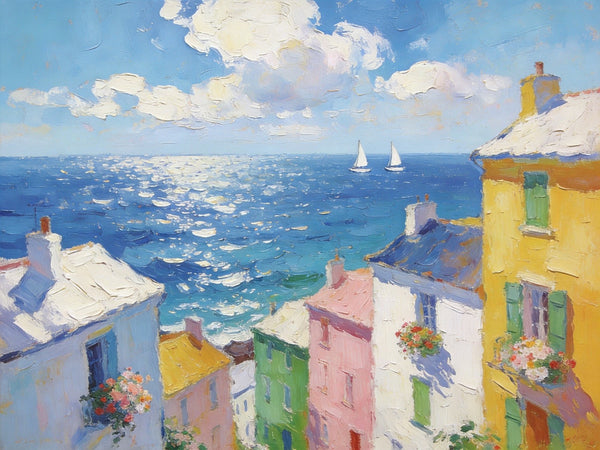Landscape Paintings for Living Room, Seaside Town Enchanting Landscape, Hand Painted Canvas Art, Small Canvas Paintings, Landscape Wall Art Paintings, Original Oil Paintings-artworkcanvas