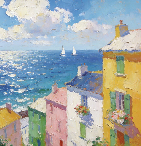 Landscape Paintings for Living Room, Seaside Town Enchanting Landscape, Hand Painted Canvas Art, Small Canvas Paintings, Landscape Wall Art Paintings, Original Oil Paintings-artworkcanvas