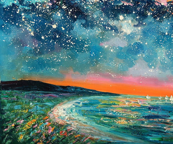 Canvas Wall Art, Starry Night Sky Painting, Landscape Art, Original Painting, Custom Art Painting