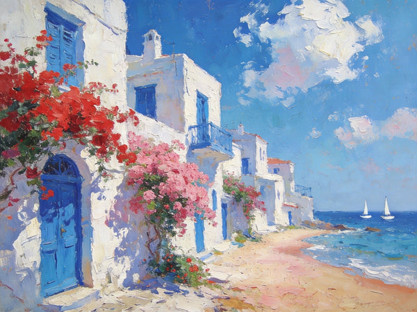 Landscape Wall Art Paintings, Floral Tapestry of the Aegean, Canvas Paintings for Living Room, Hand Painted Canvas Art, Small Canvas Paintings, Original Oil Paintings-artworkcanvas