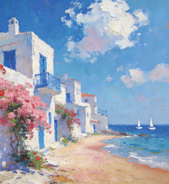 Landscape Wall Art Paintings, Floral Tapestry of the Aegean, Canvas Paintings for Living Room, Hand Painted Canvas Art, Small Canvas Paintings, Original Oil Paintings-artworkcanvas