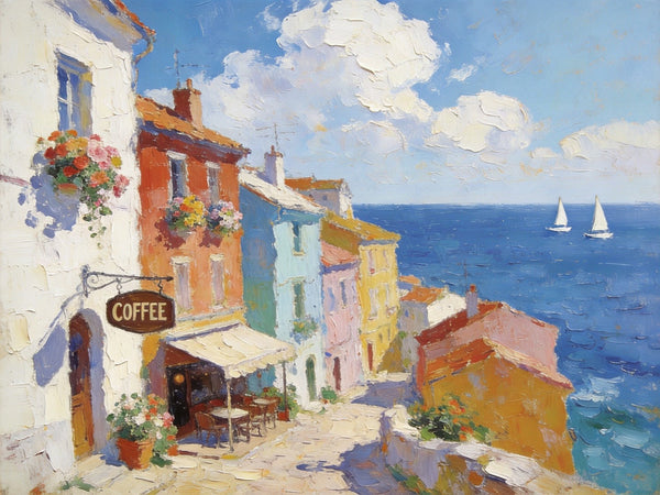 Original Landscape Paintings, Beach Town Serenity, Small Oil Paintings, Buy Painting Online, Hand Painted Canvas Art, Heavy Texture Artwork-artworkcanvas