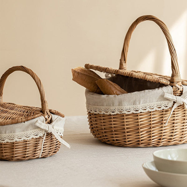 Picnic Storage Basket with Handle, Extra Large Kitchen Storage Baskets, Natural Hand-woven Wicker Storage Basket, Lovely Willow Weaving Baskets for Vegetable, Natural Fruit Storage Baskets-artworkcanvas