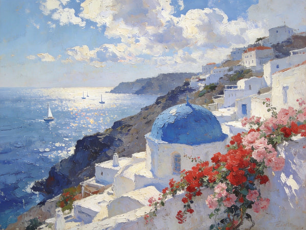 Tranquil Aegean Moments, Hand Painted Canvas Art, Small Oil Paintings, Canvas Paintings for Living Room, Small Wall Art Paintings, Original Landscape Paintings-artworkcanvas