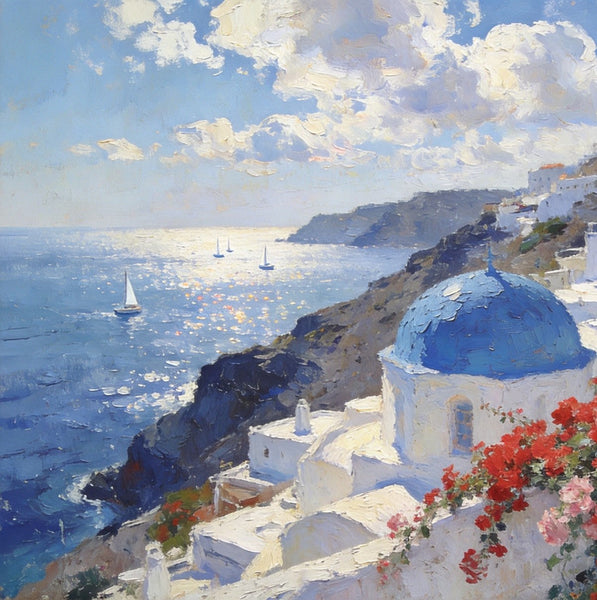 Tranquil Aegean Moments, Hand Painted Canvas Art, Small Oil Paintings, Canvas Paintings for Living Room, Small Wall Art Paintings, Original Landscape Paintings-artworkcanvas