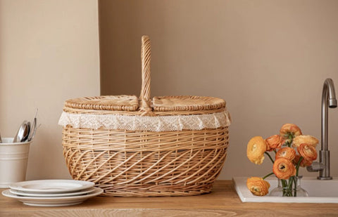 Extra Large Kitchen Storage Baskets, Picnic Storage Basket with Handle, Natural Hand-woven Wicker Storage Basket, Lovely Willow Weaving Baskets for Vegetable, Natural Fruit Storage Baskets-artworkcanvas