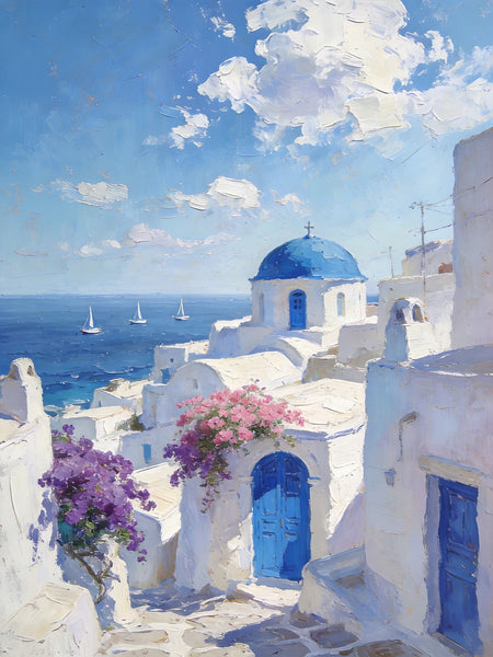 Original Landscape Art, Scenery of the Aegean Sea, Small Paintings On Canvas, Hand Painted Canvas Art, Heavy Texture Wall Art Paintings, Buy Original Paintings-artworkcanvas