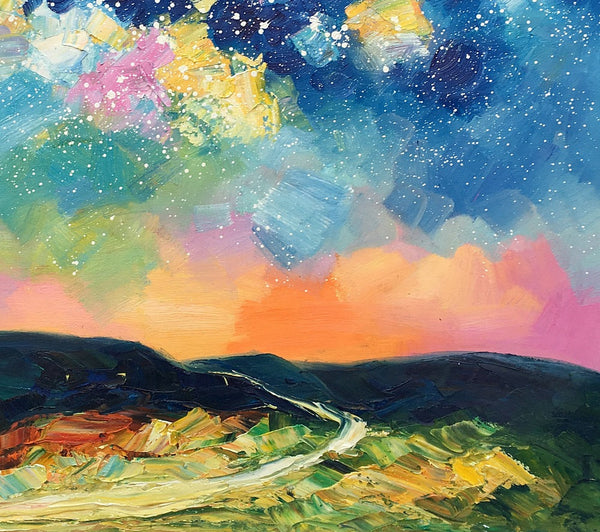 Abstract Landscape Painting, Starry Night Sky Painting, Heavy Texture Painting, Custom Canvas Painting for Sale, Large Painting for Bedroom