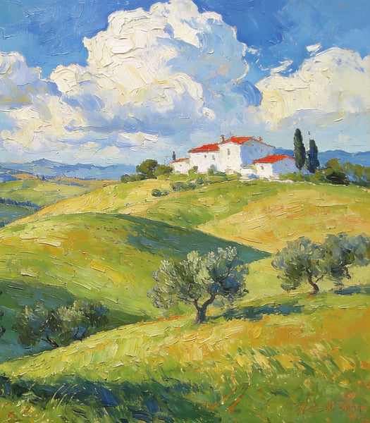 Picturesque Tuscan Hillside, Canvas Wall Art Paintings, Hand Painted Canvas Art, Small Oil Paintings, Landscape Canvas Paintings, Original Oil Paintings-artworkcanvas