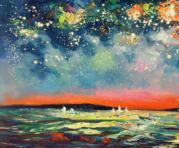 Large Canvas Art, Canvas Oil Painting, Starry Night Sky Painting, Custom Abstract Painting