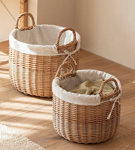Large Round Storage Basket for Clothes, Natural Hand-woven Wicker Storage Basket for Clothes, Willow Weaving Baskets for Clothes, Extra Large Kitchen Storage Baskets-artworkcanvas