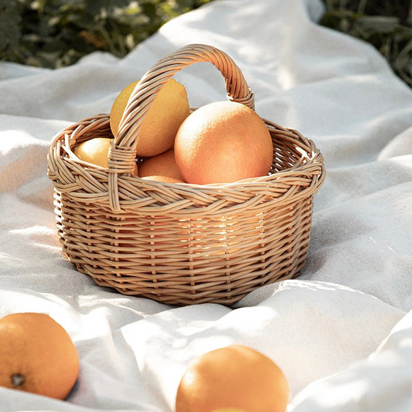 Small Kitchen Storage Baskets, Picnic Storage Basket with Handle, Hand-woven Wicker Storage Basket, Natural Fruit Basket, Willow Weaving Baskets for Vegetable-artworkcanvas