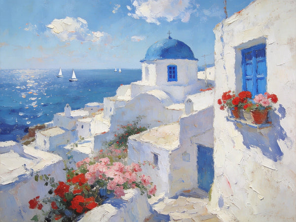 Small Canvas Paintings, Breezy Aegean Afternoons, Hand Painted Canvas Art, Landscape Paintings for Living Room, Landscape Wall Art Paintings, Original Oil Paintings-artworkcanvas