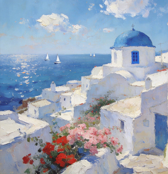 Small Canvas Paintings, Breezy Aegean Afternoons, Hand Painted Canvas Art, Landscape Paintings for Living Room, Landscape Wall Art Paintings, Original Oil Paintings-artworkcanvas