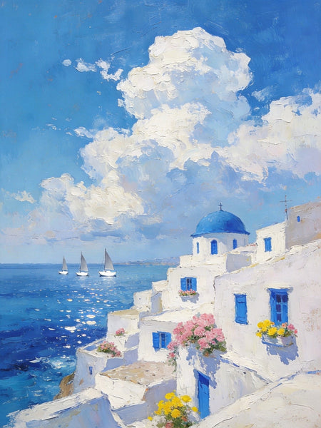 Greek Dream by the Aegean, Seashore Paintings, Canvas Paintings for Bedroom, Original Landscape Paintings, Heavy Texture Artwork, Small Oil Paintings, Hand Painted Canvas Art-artworkcanvas