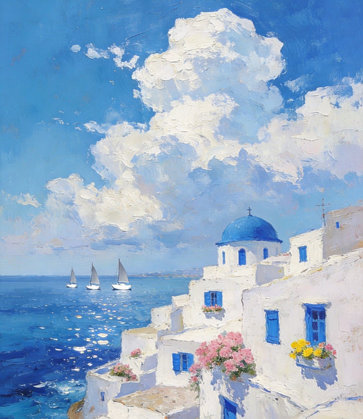 Greek Dream by the Aegean, Seashore Paintings, Canvas Paintings for Bedroom, Original Landscape Paintings, Heavy Texture Artwork, Small Oil Paintings, Hand Painted Canvas Art-artworkcanvas