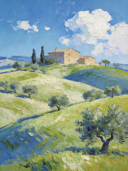 Heavy Texture Artwork, Tuscan Hills and Farmhouses, Hand Painted Canvas Wall Art, Original Wall Art Paintings, Small Oil Paintings-artworkcanvas