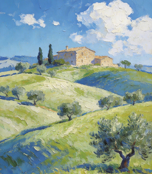 Heavy Texture Artwork, Tuscan Hills and Farmhouses, Hand Painted Canvas Wall Art, Original Wall Art Paintings, Small Oil Paintings-artworkcanvas