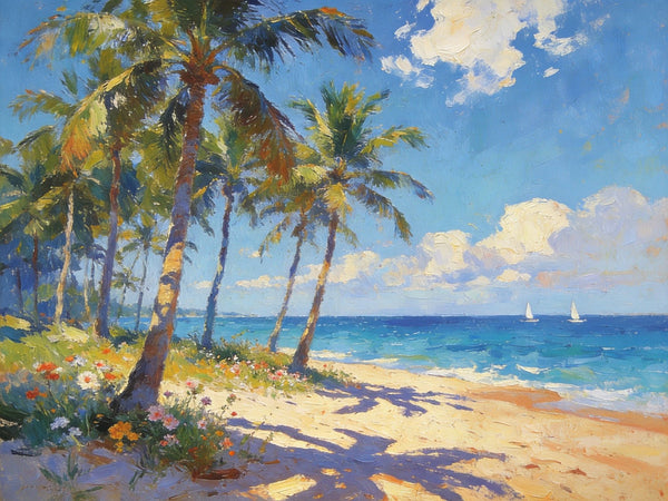 Hand Painted Canvas Art, Seaside Serenity, Seashore Palm Tree Paintings, Small Oil Paintings, Canvas Paintings for Living Room, Small Wall Art Paintings, Original Landscape Paintings-artworkcanvas