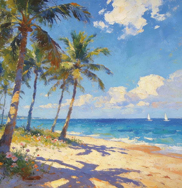 Hand Painted Canvas Art, Seaside Serenity, Seashore Palm Tree Paintings, Small Oil Paintings, Canvas Paintings for Living Room, Small Wall Art Paintings, Original Landscape Paintings-artworkcanvas
