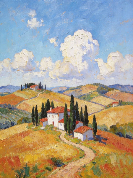 Landscape Oil Paintings, Tuscan Countryside Tranquility, Small Original Paintings, Canvas Paintings for Living Room, Hand Painted Canvas Art-artworkcanvas