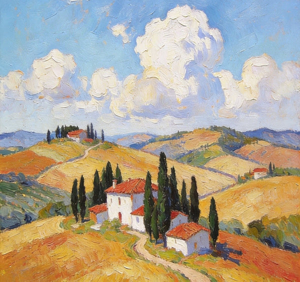 Landscape Oil Paintings, Tuscan Countryside Tranquility, Small Original Paintings, Canvas Paintings for Living Room, Hand Painted Canvas Art-artworkcanvas
