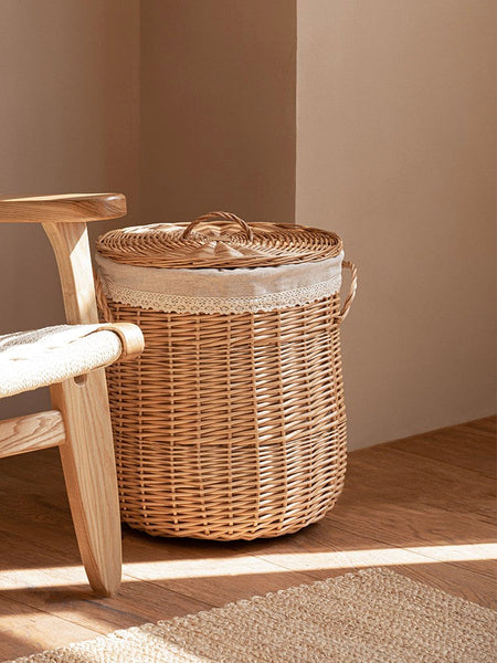 Hand-woven Wicker Storage Basket for Clothes, Large Round Storage Basket for Clothes, Willow Weaving Baskets for Clothes, Extra Large Kitchen Storage Baskets-artworkcanvas
