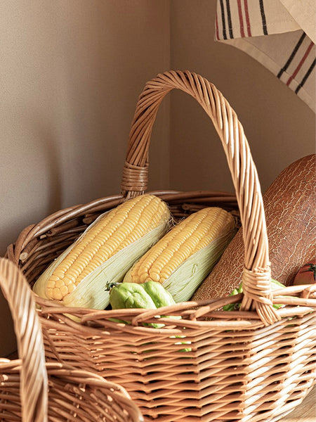 Large Picnic Food Basket with Handle, Lovely Willow Weaving Baskets for Vegetable, Natural Hand-woven Wicker Storage Basket, Natural Fruit Basket, Kitchen Storage Baskets-artworkcanvas