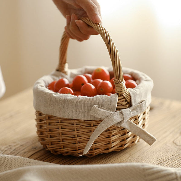 Small Picnic Storage Basket with Handle, Hand-woven Wicker Storage Basket, Willow Weaving Baskets for Vegetable, Natural Fruit Basket, Kitchen Storage Baskets-artworkcanvas