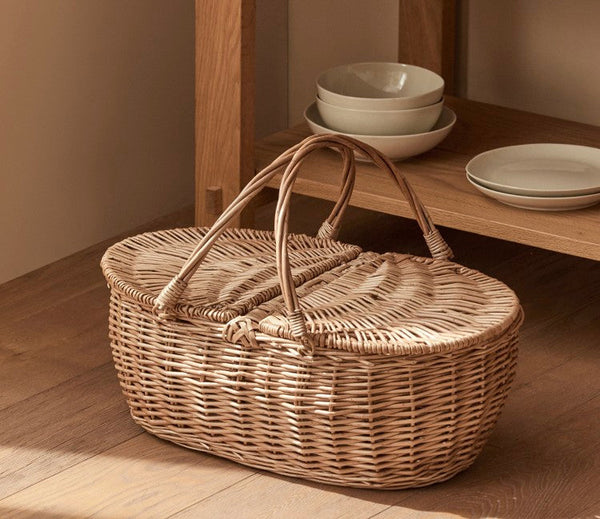 Extra Large Picnic Food Basket with Handle, Kitchen Storage Baskets, Natural Hand-woven Wicker Storage Basket, Lovely Willow Weaving Baskets for Vegetable, Natural Fruit Basket
